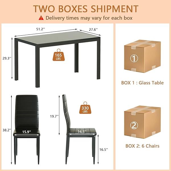 Comedor moderno de 7 piezas para 6 personas, mesa de vidrio templado y sillas de cuero sintético