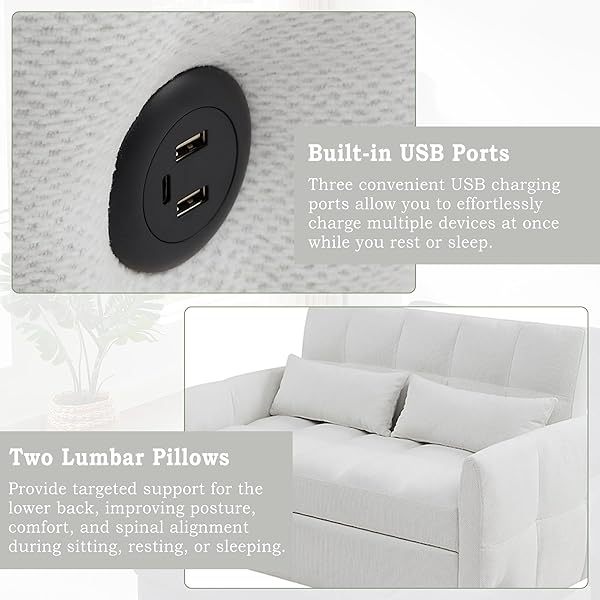 Sofá cama convertible de 52,8" con dos plazas, sofá cama capitoné 3 en 1