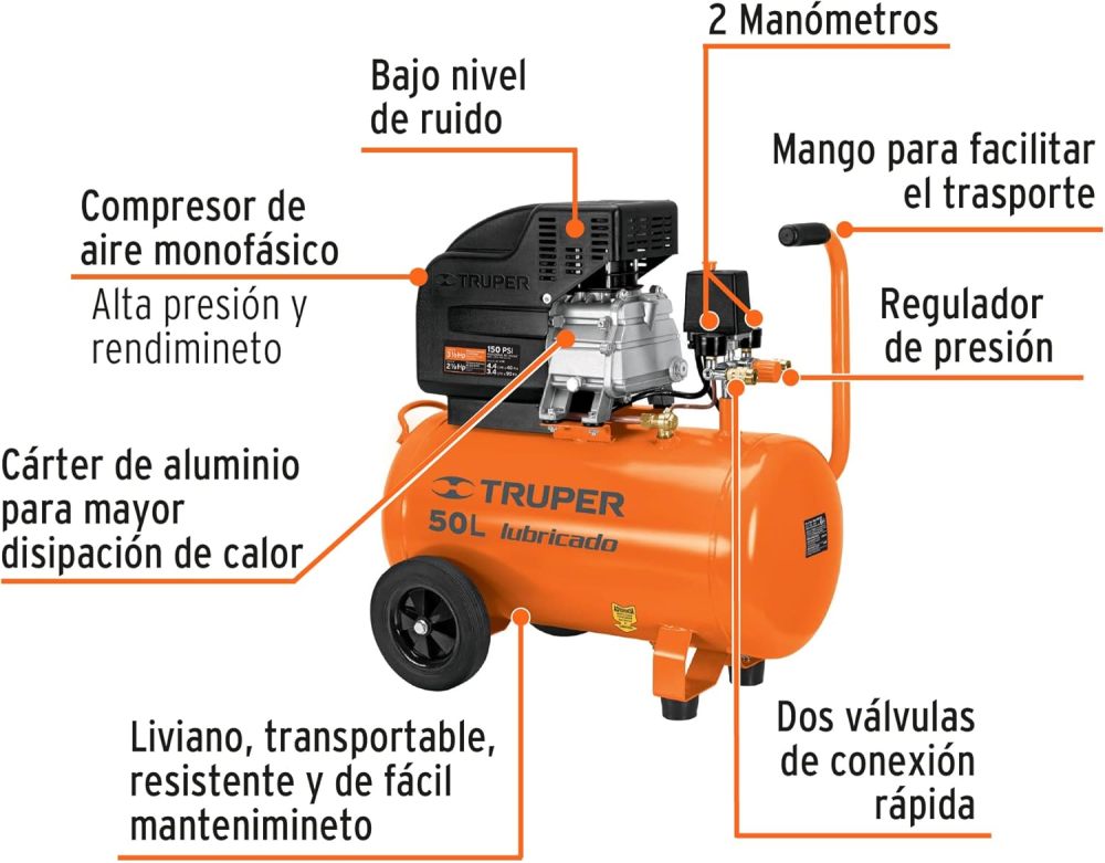 COMP-KIT50, Kit compresor 50 L, 3-1/2 HP, manguera de PVC y pistola