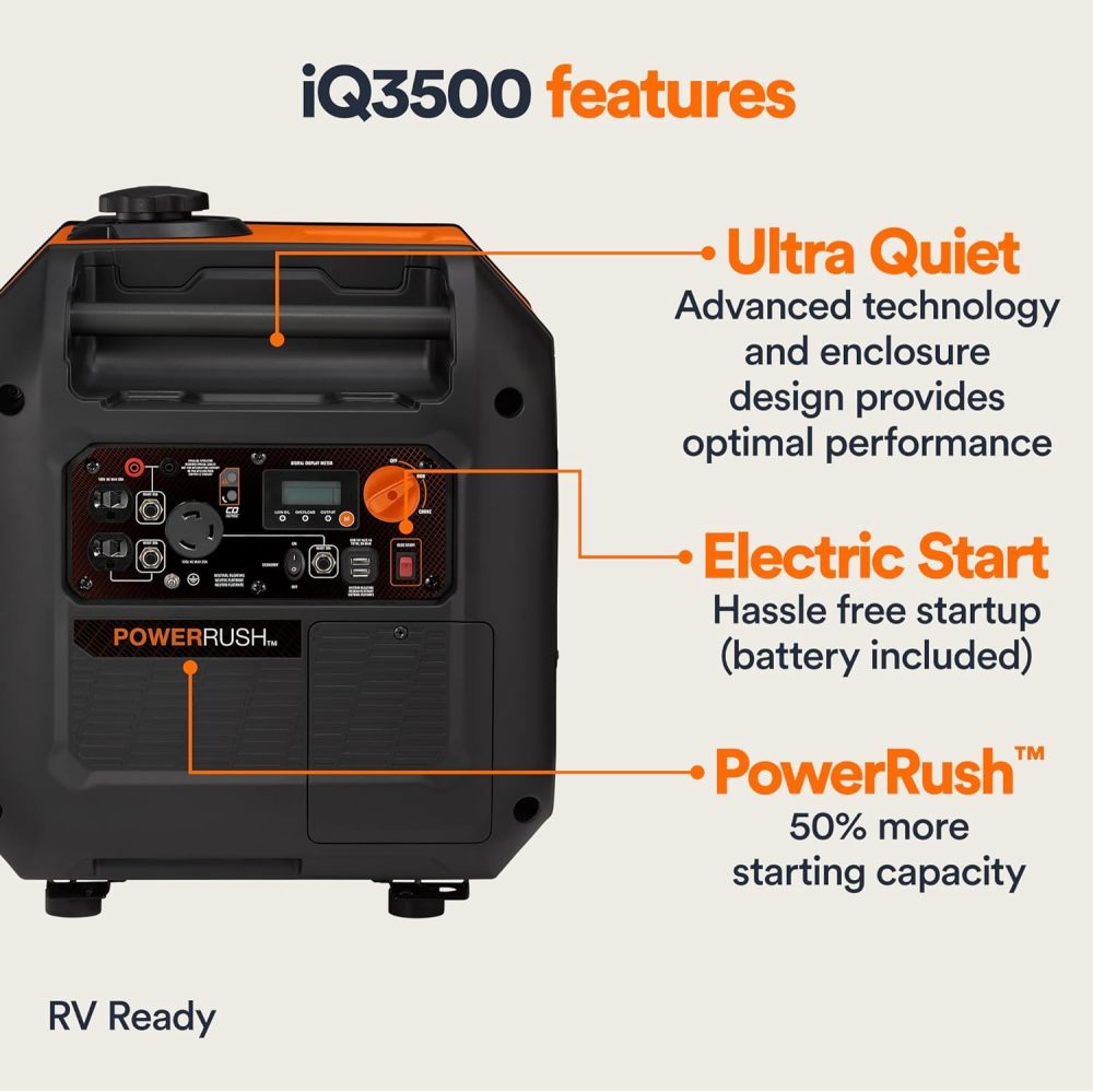 GP2500i Generador inversor portátil de 2.500 vatios de gas, diseño compacto y ligero con capacidad paralela, produce energía limpia y estable, compatible con CARB, naranja/negro