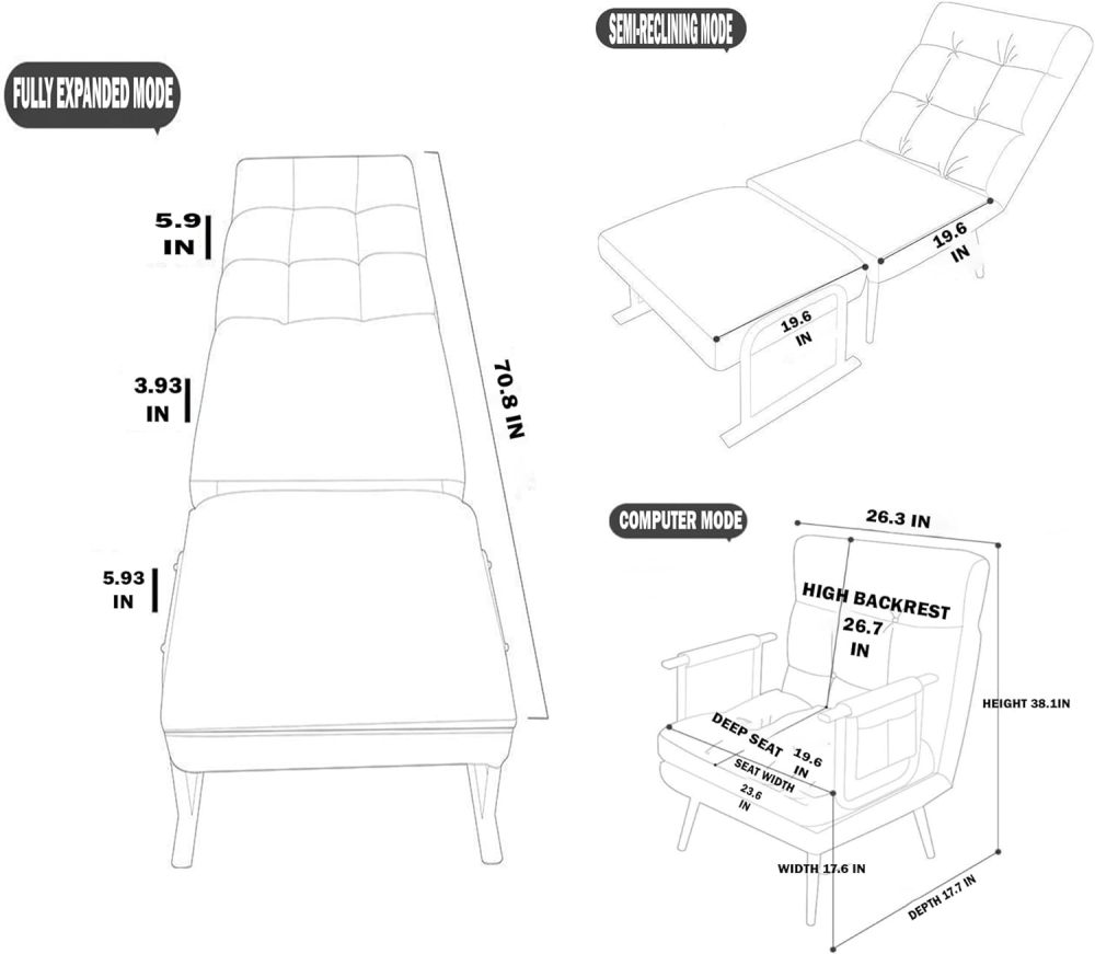 Sofá cama convertible, cama plegable tres en uno, sofá individual, respaldo ajustable, sillón decorativo multifuncional, silla de visualización de películas, silla de salón moderna
