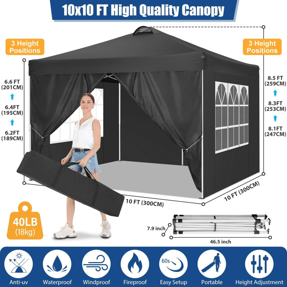 Carpa plegable impermeable de 10 x 10 con 4 paredes laterales para eventos al aire libre