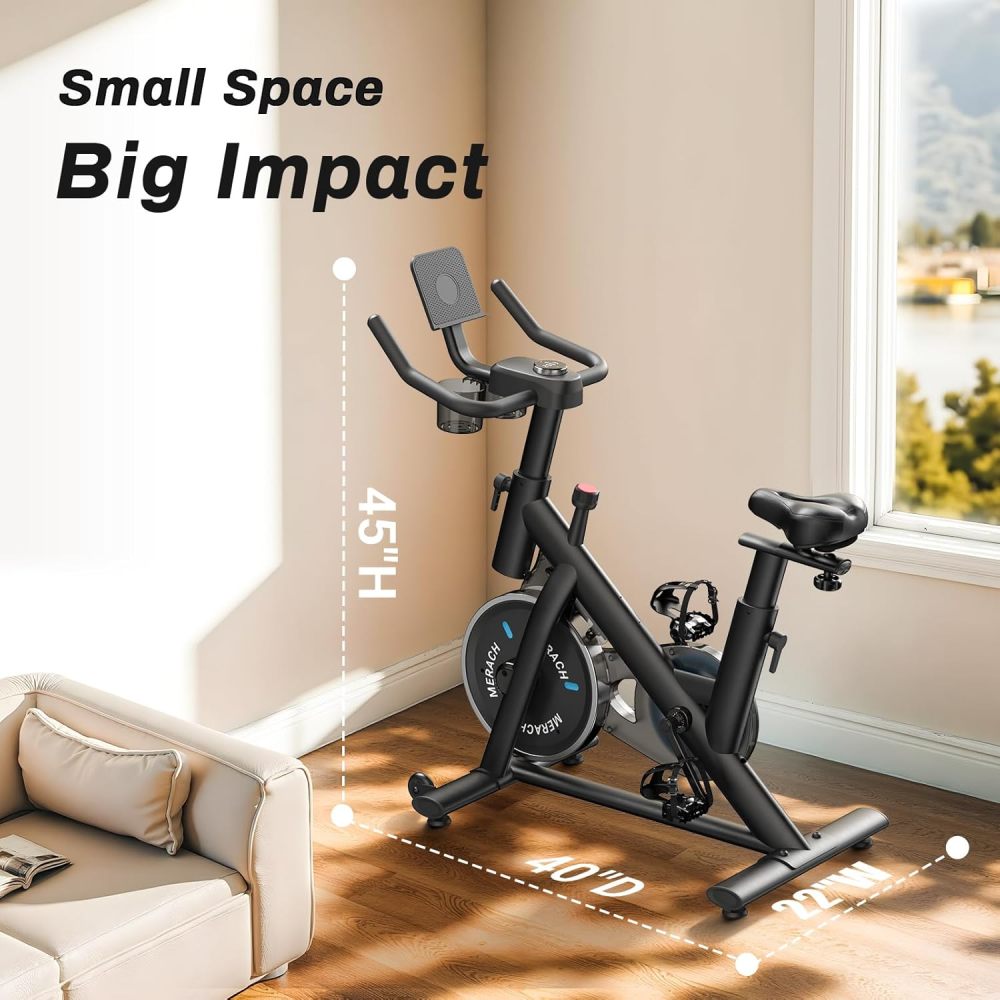 Bicicleta de ejercicio, almohadilla de freno/bicicleta estática magnética con aplicación exclusiva, bicicleta de ciclismo interior de bajo ruido con capacidad de peso de 270 libras, estante