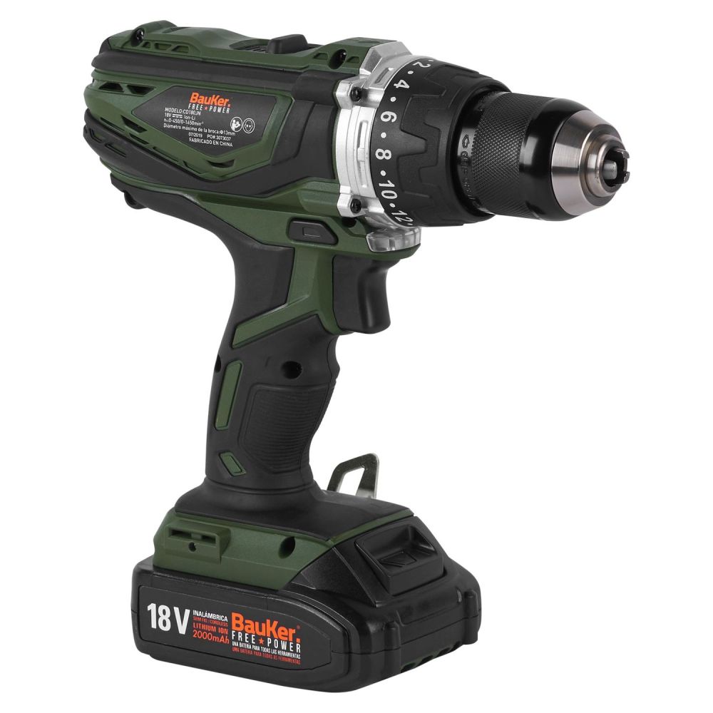 Taladro Percutor  1/2"+ Atornillador de Impacto Bauker1/4" Inalámbrico Bauker18V + 2 baterías + Cargador + Maletín