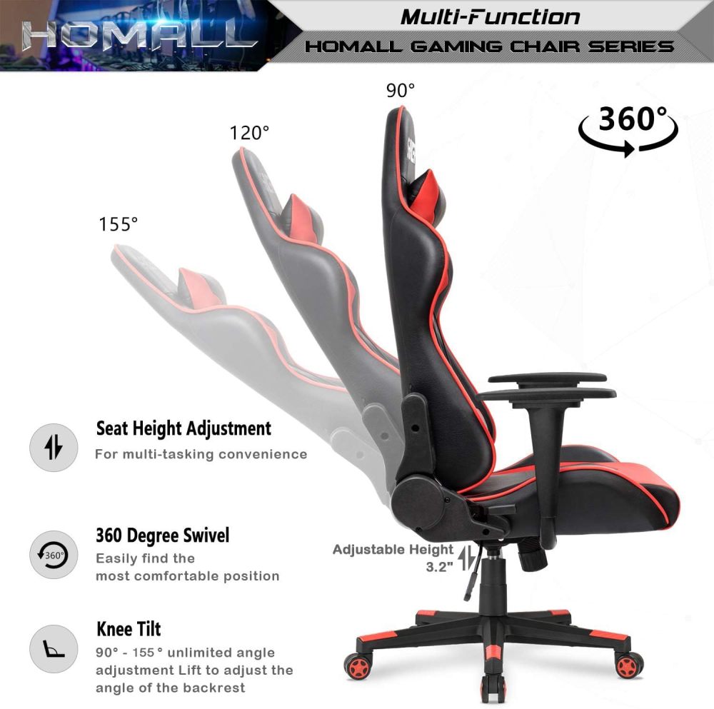 Silla estilo oficina para juegos con respaldo alto, de cuero sintético, silla de computadora de escritorio, estilo de carrera, ejecutiva, ergonómica y ajustable, giratoria, con reposacabezas y apoyo lumbar