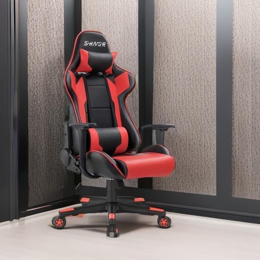 Silla estilo oficina para juegos con respaldo alto, de cuero sintético, silla de computadora de escritorio, estilo de carrera, ejecutiva, ergonómica y ajustable, giratoria, con reposacabezas y apoyo lumbar