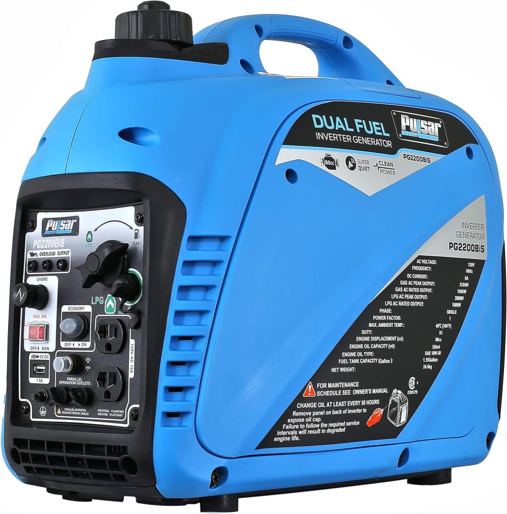 PG2200BiS - Generador portátil con Doble Combustible silencioso de 2.200 W con Salida USB y Capacidad paralela, Compatible con Carb, Compatible con PG2200BiS