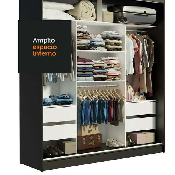 Ropero Closet  3 Puertas Corredizas Negro/Marrón