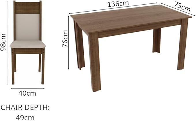 Conjunto Comedor, Mesa Tapa de Madera con 6 Sillas Jaíne - Marrón/Creme
