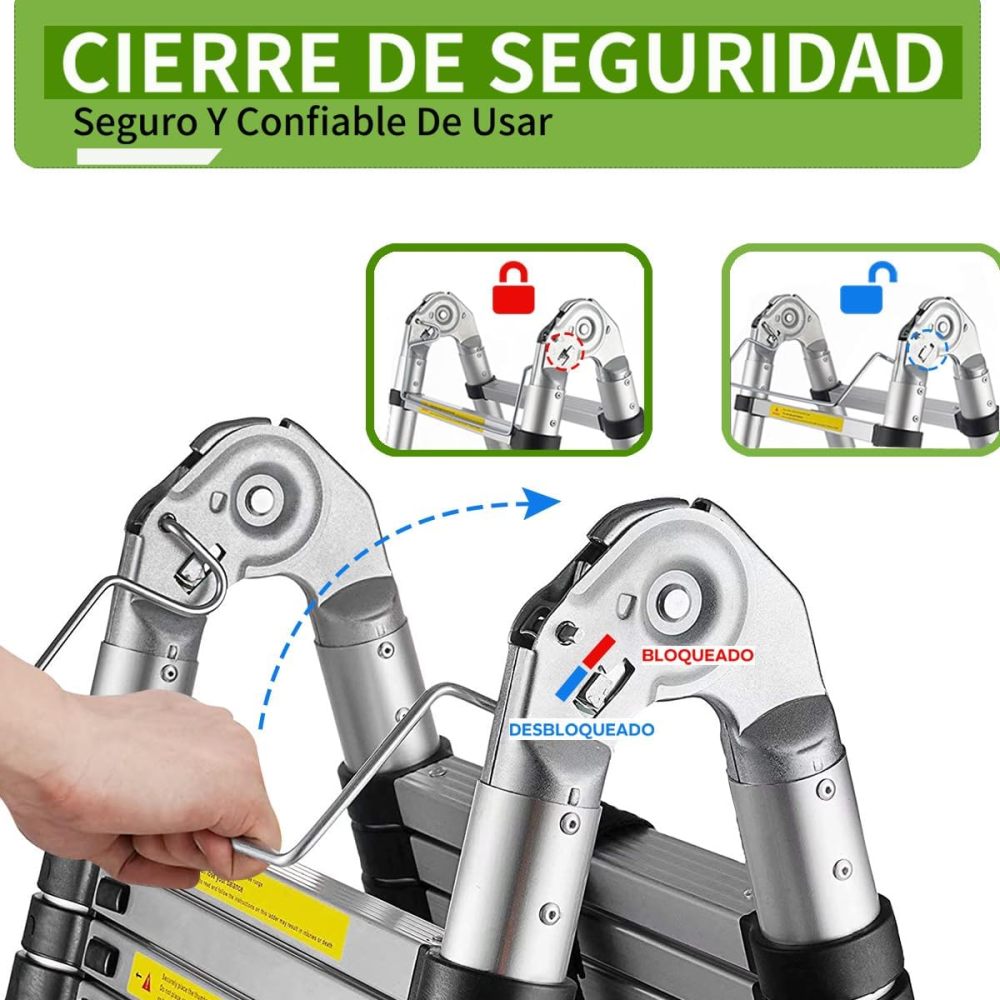Escalera Telescopica De Aluminio 3.8M Escalera De Tijera A Marco 12.5 Pies Escalera Multiposición Retractil Portátil con Barra Estabilizadora, 330 Lbs De Capacidad