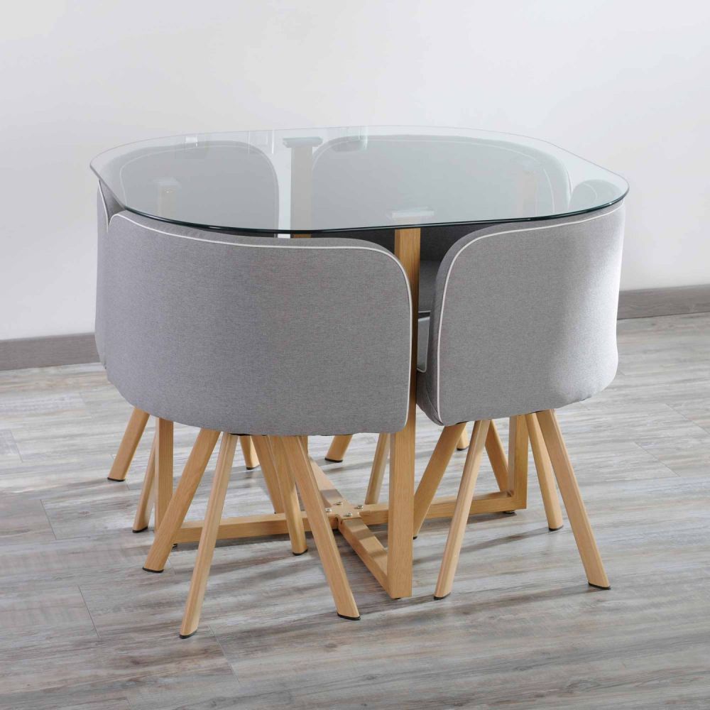 Juego de Comedor Graph 4 Puestos de Vidrio 100x100x75 cm