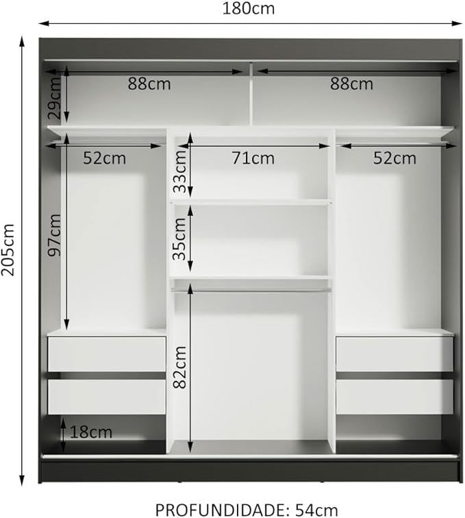 Ropero Closet con 3 Puertas y 1 Espejo Reno