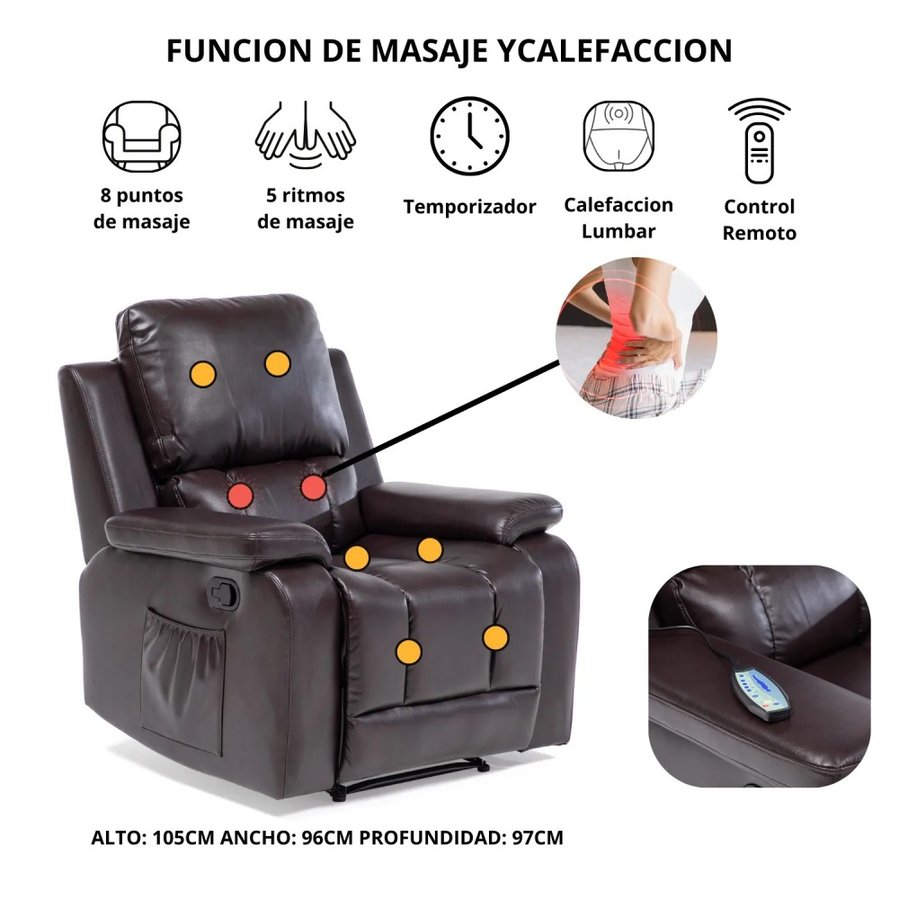 BERGER CON VIBROMASAJE 8 PUNTOS + CONTROL REMOTO + CALEFACCION