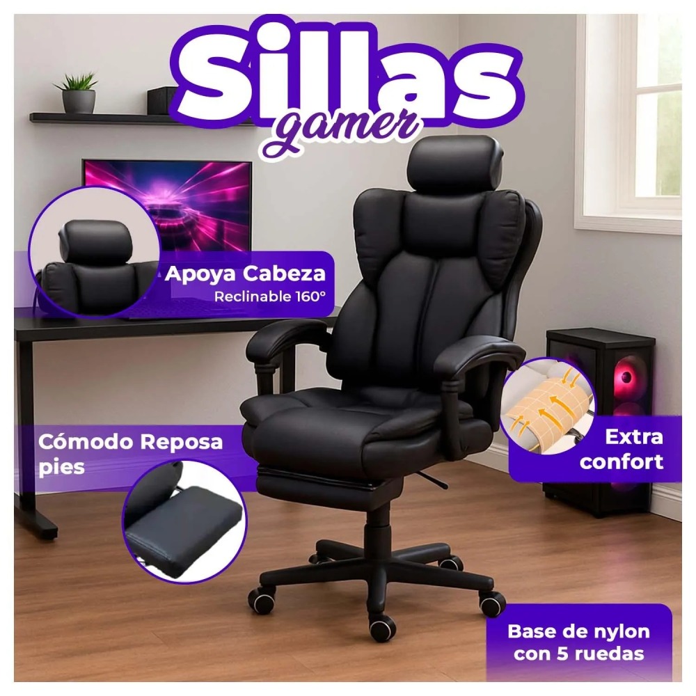 Silla de Oficina Escritorio Gamer Extra Confort diseño premium - Gris
