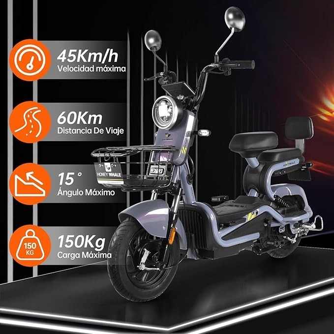 Bicimoto Eléctrica con Alarma, Máxima del Motor 700W, Velocidad Máxima 45KM/H, Autonomía 55-60KM, Baterías de Gran Capacidad 20AH