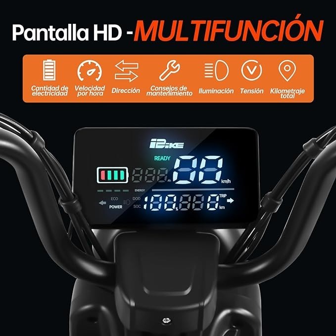 Bicimoto Eléctrica con Alarma, Máxima del Motor 700W, Velocidad Máxima 45KM/H, Autonomía 55-60KM, Baterías de Gran Capacidad 20AH