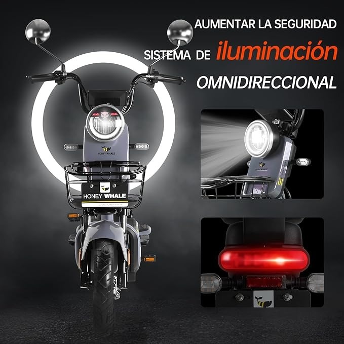 Bicimoto Eléctrica con Alarma, Máxima del Motor 700W, Velocidad Máxima 45KM/H, Autonomía 55-60KM, Baterías de Gran Capacidad 20AH