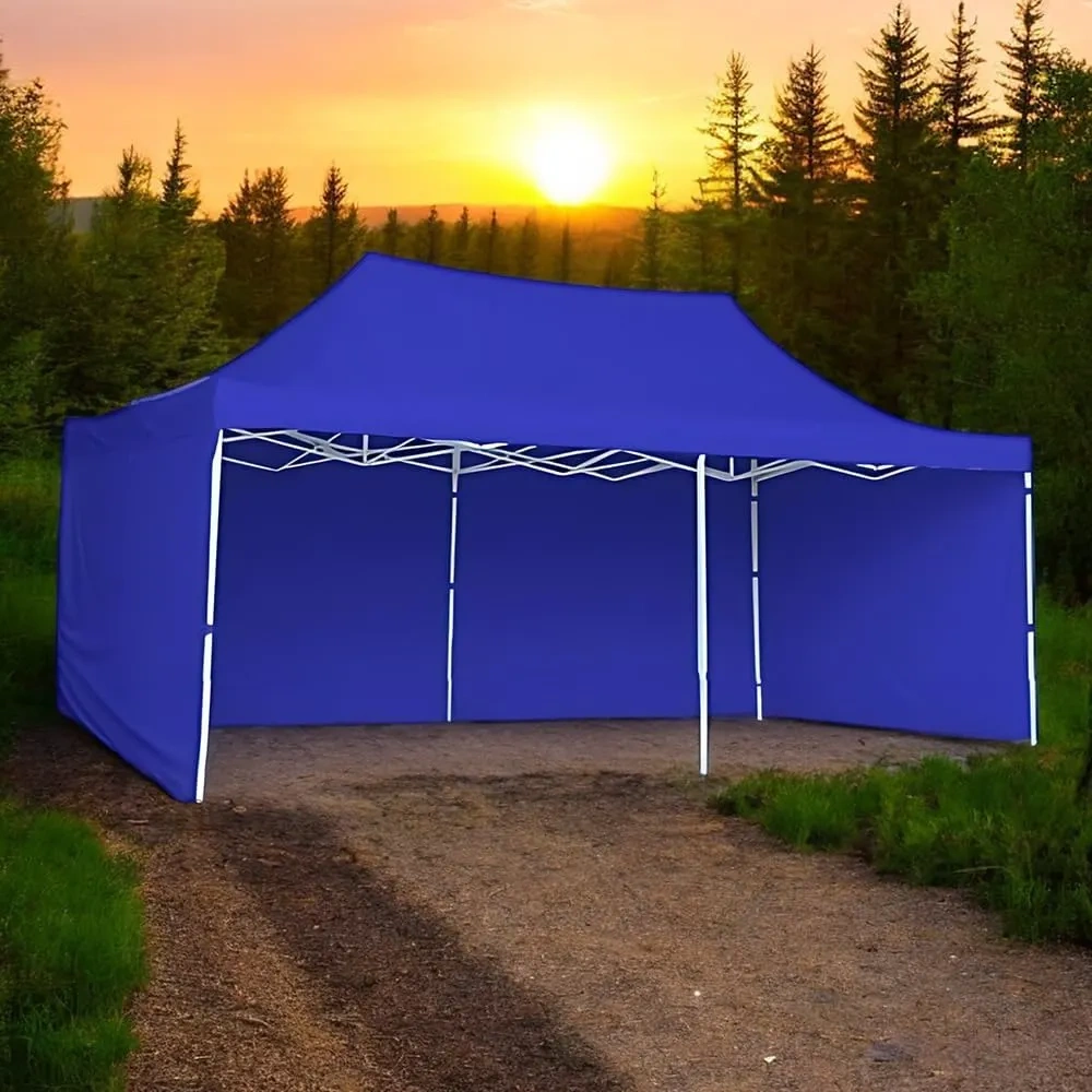 Toldo Plegable con Paredes Laterales, Impermeable y Resistente al Calor, Cinta de Gancho y Felpa de Ajuste, Ideal para Exterior. (Azul, 3x6)