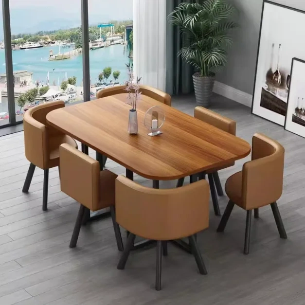Mesa de comedor clásica moderna con encimera de mármol blanco, nueva (2026), para sala de estar con juego de 6 sillas