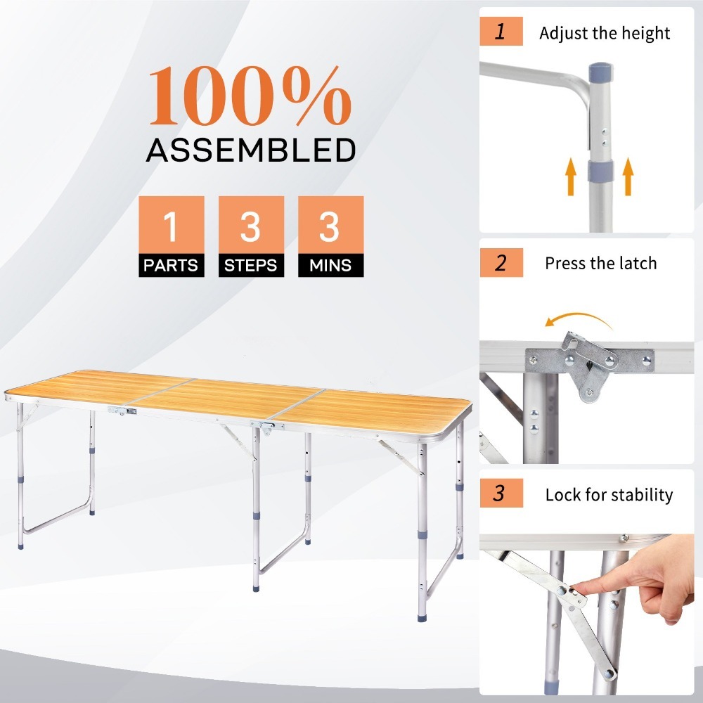 Mesa plegable de plástico portátil de 6 pies para interiores y exteriores: perfecta para comidas y fiestas.