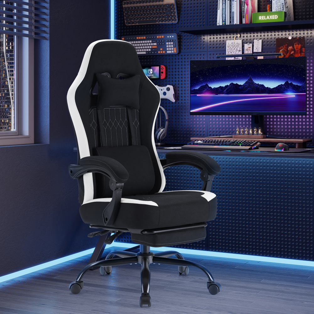 Silla ergonómica JHK para gaming y ordenador: altura ajustable, giro de 360°, con reposacabezas, soporte lumbar y reposabrazos articulados — Para oficina y hogar