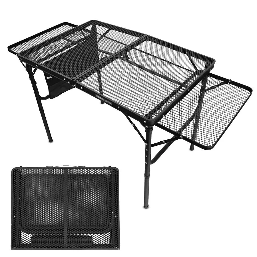 Mesa para parrilla de exterior con paneles de extensión, soporta hasta 88 libras.