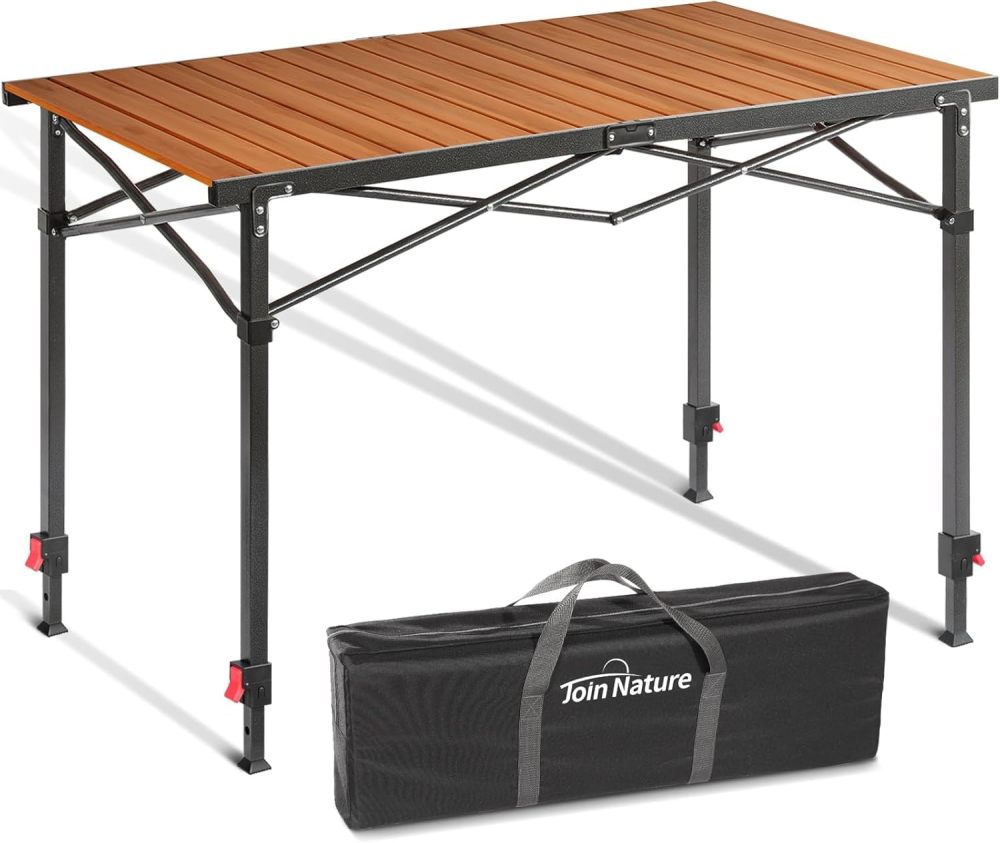 Mesa de camping de aluminio plegable y de altura ajustable para 2 a 6 personas