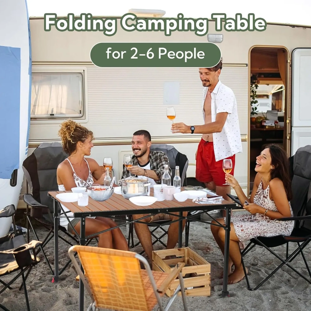 Mesa de camping de aluminio plegable y de altura ajustable para 2 a 6 personas
