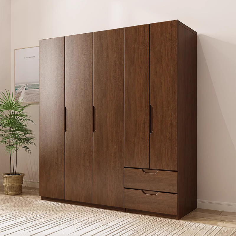Armario nórdico moderno de nogal con puertas batientes para dormitorio en apartamento pequeño