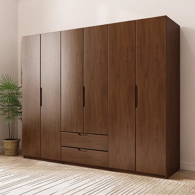 Armario nórdico moderno de nogal con puertas batientes para dormitorio en apartamento pequeño