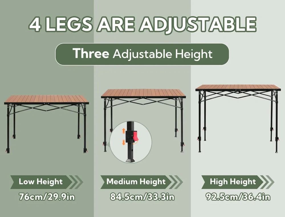 Mesa de camping de aluminio plegable y de altura ajustable para 2 a 6 personas