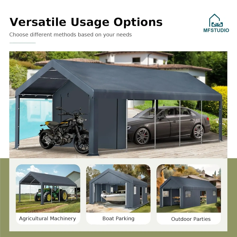 Cochera resistente de 13x24 pies, refugio de almacenamiento portátil para exteriores con puertas enrollables con cremallera, tamaño extragrande, personalizable.