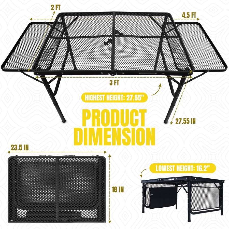 Mesa para parrilla de exterior con paneles de extensión, soporta hasta 88 libras.