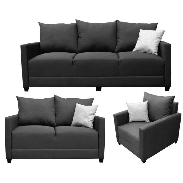 Sala Modular 3-2-1 El Bazar Store Atlanta Lino Negro Sofa Love seat sillon