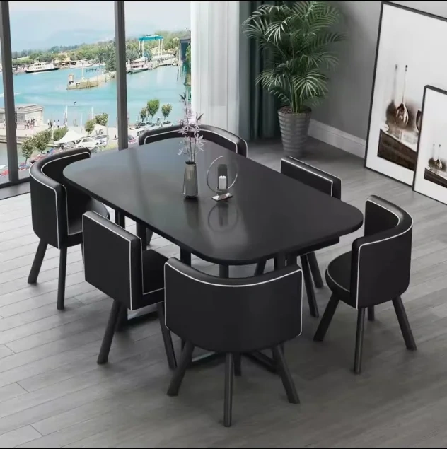 Mesa de comedor clásica moderna con encimera de mármol blanco, nueva (2026), para sala de estar con juego de 6 sillas