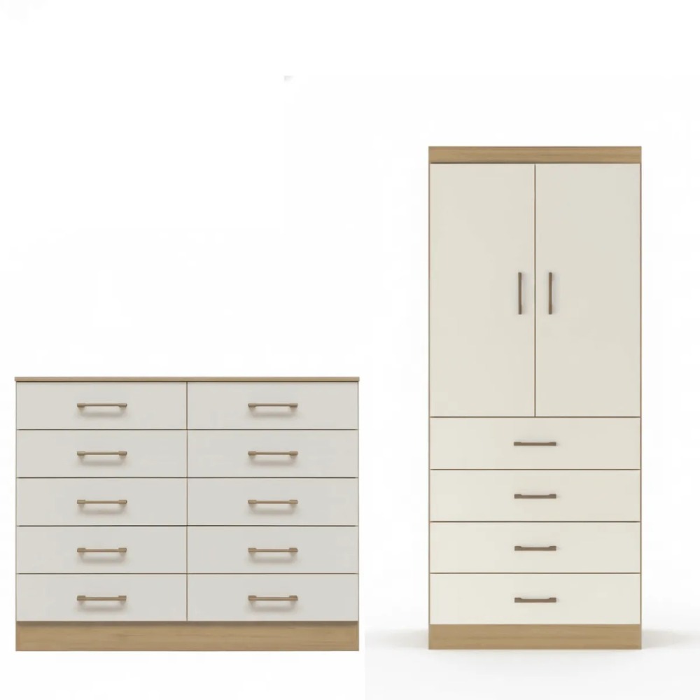 Combo Cómoda 10 Cajones + Clóset 2 Puertas 4 Cajones Café Beige