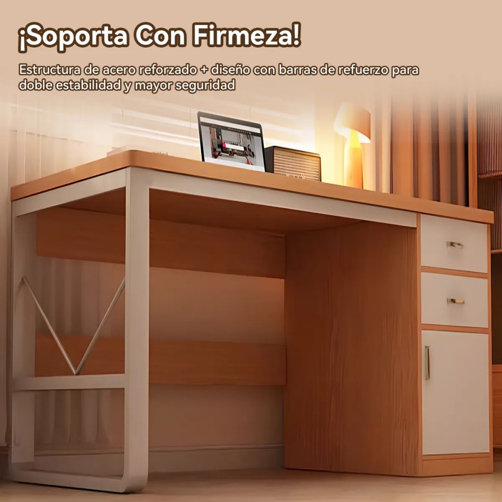 Escritorio 100cm Con Cajón Gabinete Pata Metálica Oficina
