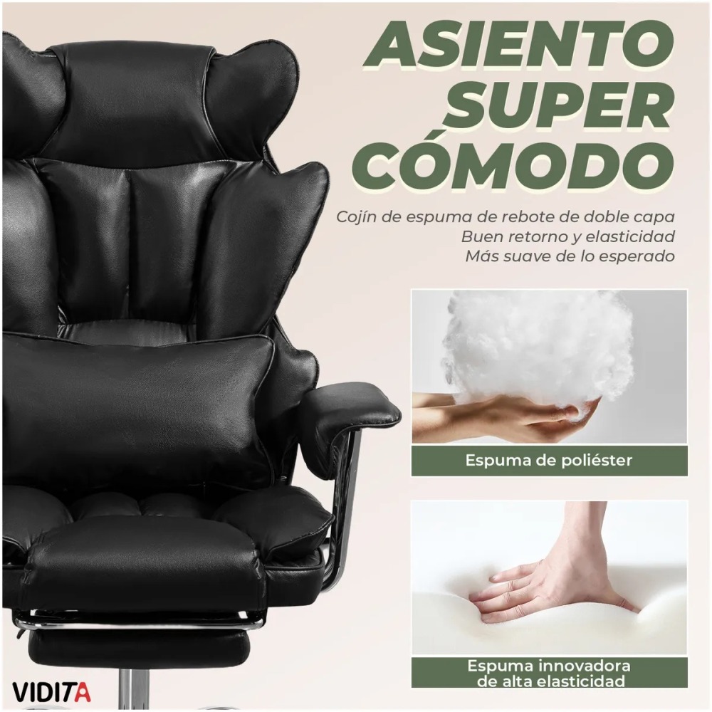 Silla Escritorio Ejecutiva Emilio Premium+ Oficina Ergonómica Pu Negro