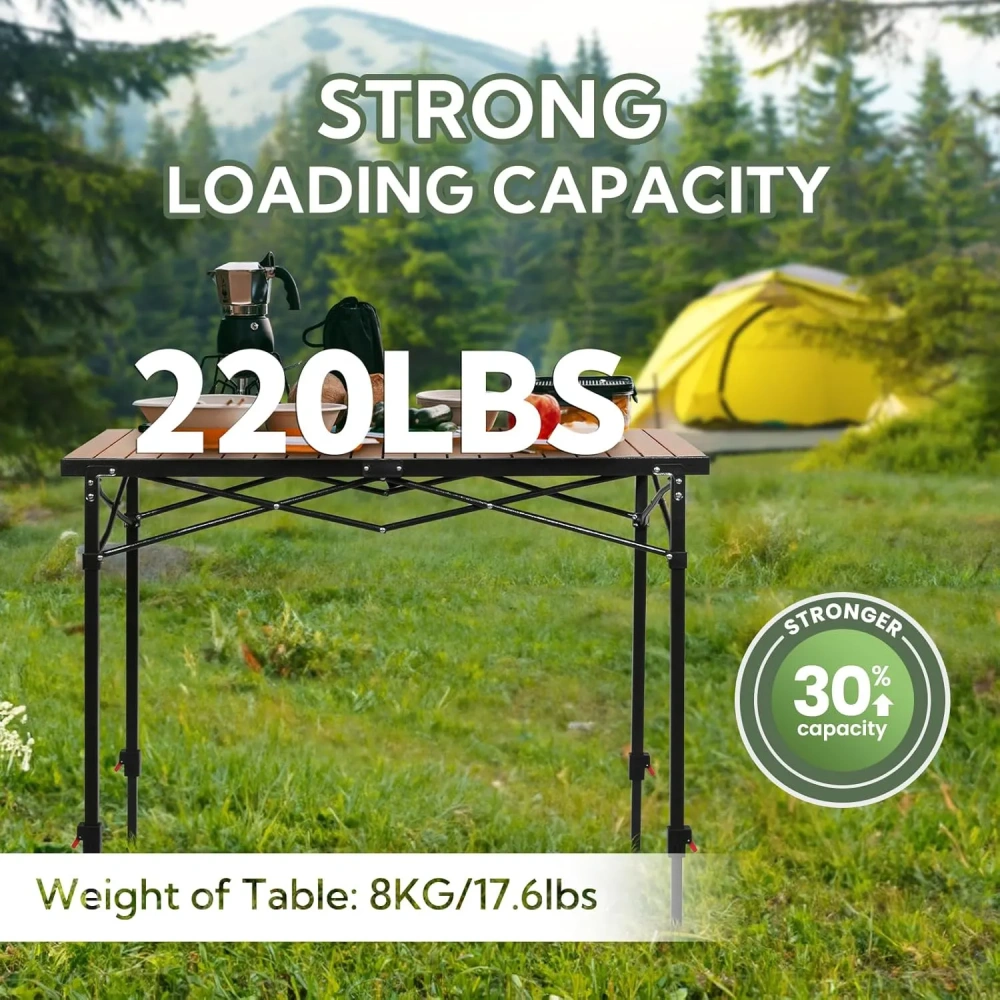 Mesa de camping de aluminio plegable y de altura ajustable para 2 a 6 personas