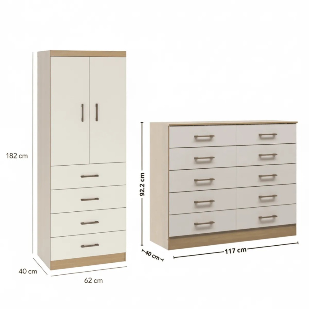 Combo Cómoda 10 Cajones + Clóset 2 Puertas 4 Cajones Café Beige