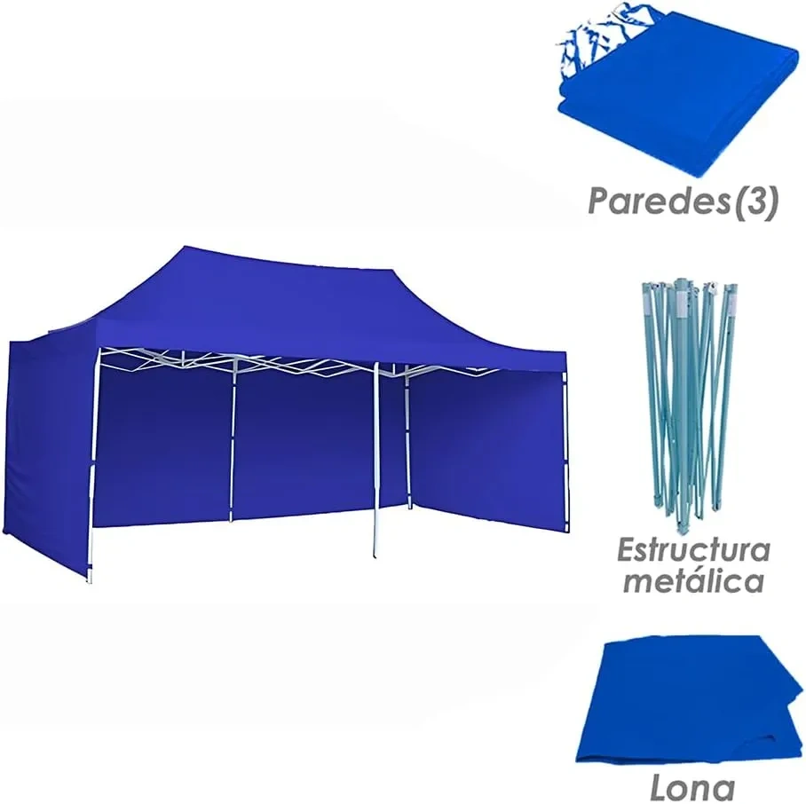 Toldo Plegable con Paredes Laterales, Impermeable y Resistente al Calor, Cinta de Gancho y Felpa de Ajuste, Ideal para Exterior. (Azul, 3x6)