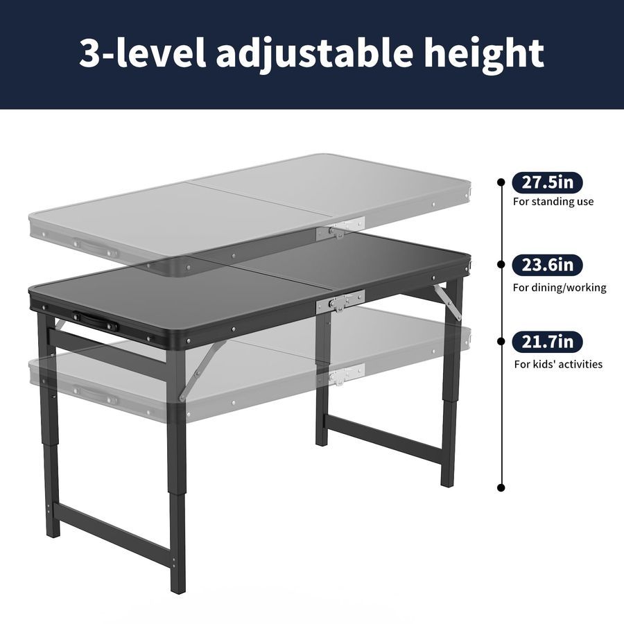 Mesa de cartas plegable y portátil con sillas, mesa plegable de 4 pies con altura ajustable