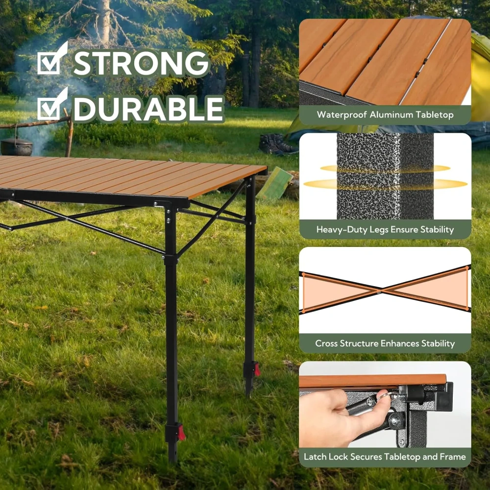 Mesa de camping de aluminio plegable y de altura ajustable para 2 a 6 personas