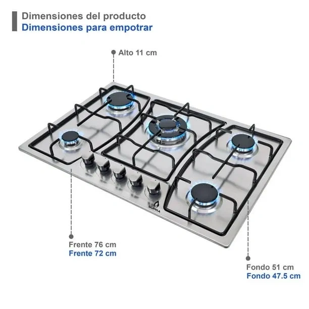 Combo Supra campana de pared y parrilla de 5 quemadores en acero SUPRA Combo Pizzo