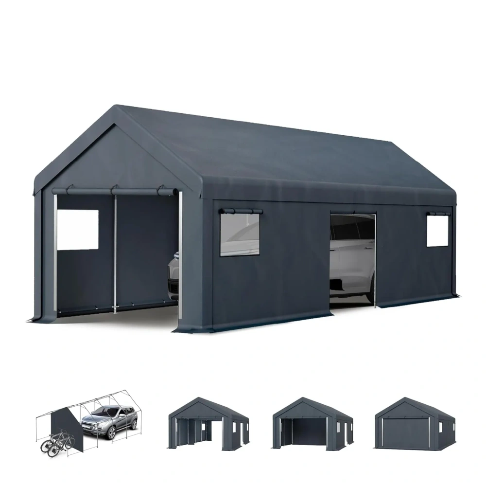 Cochera resistente de 13x24 pies, refugio de almacenamiento portátil para exteriores con puertas enrollables con cremallera, tamaño extragrande, personalizable.