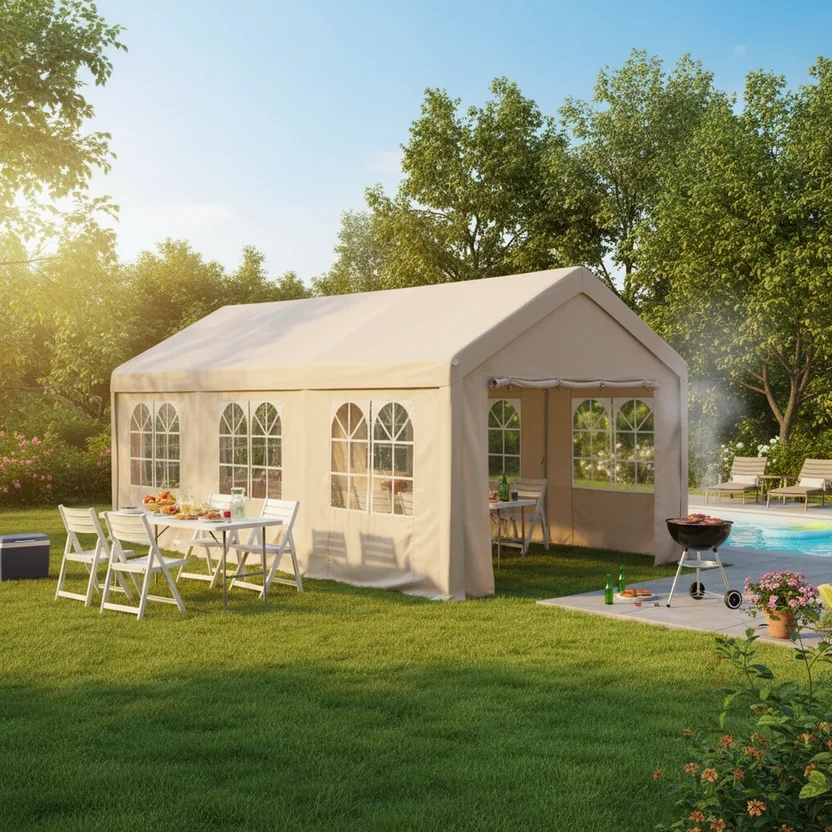 Toldo Con Cortinas Textil Taupe 400 x 800 cm