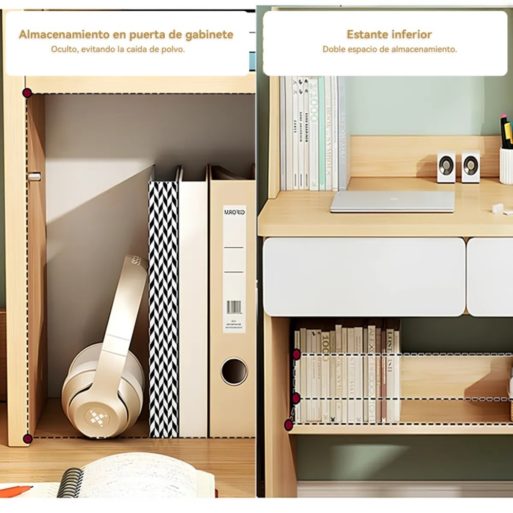 Escritorio Con Estanteria 80x110cm Cajón Gabinete Oficina Trabajo