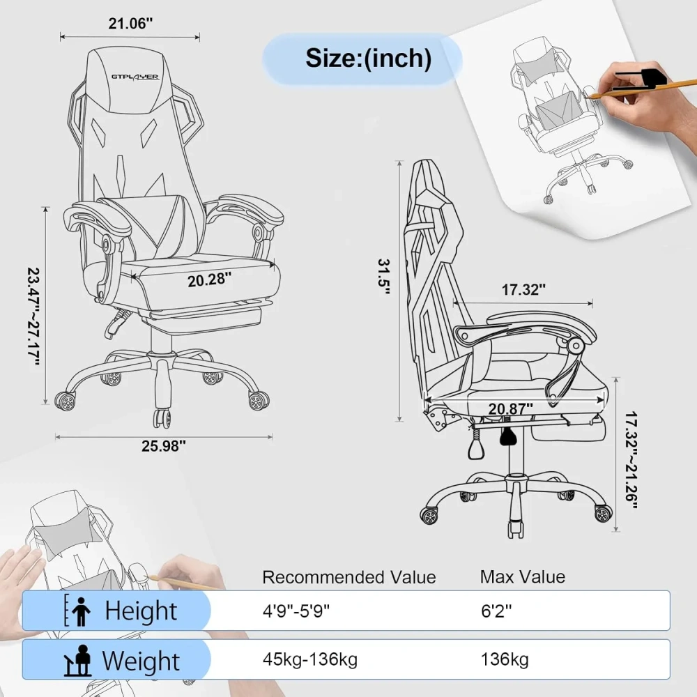 Silla gaming ergonómica con respaldo de malla