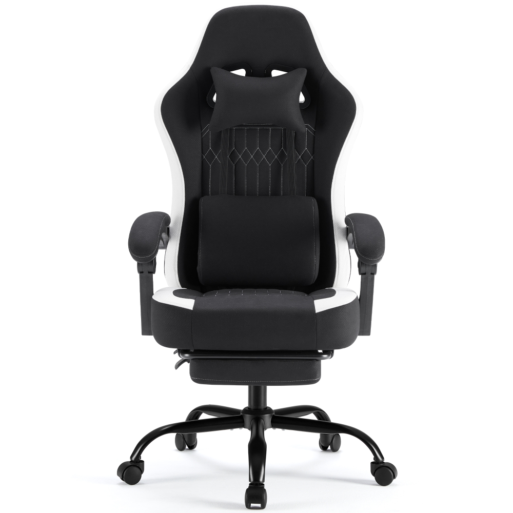 Silla ergonómica JHK para gaming y ordenador: altura ajustable, giro de 360°, con reposacabezas, soporte lumbar y reposabrazos articulados — Para oficina y hogar