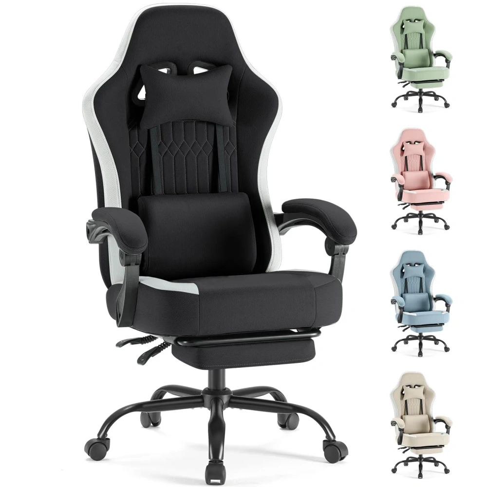 Silla ergonómica JHK para gaming y ordenador: altura ajustable, giro de 360°, con reposacabezas, soporte lumbar y reposabrazos articulados — Para oficina y hogar